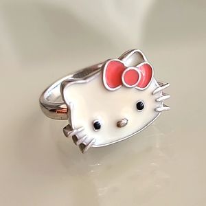 Cute Sterling Silver Authentic Hello Kitty Enamel Ring